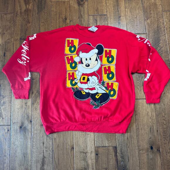 VTG 90s Disney Mickey Mouse Santa Christmas Sweatshirt The Walt Disney Company L - Picture 1 of 9